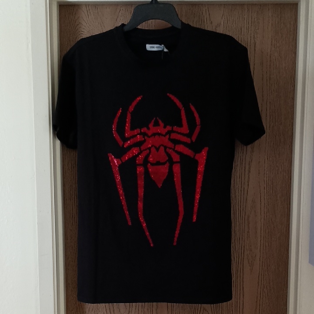 Men's Black T-Shirt with Red Spider Graphic